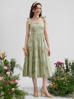 VISHUDH - Green Blended Floral Dress