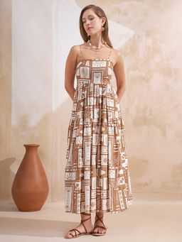 VISHUDH - Taupe Viscose Rayon Printed Dress