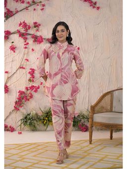 Roohaniyat - Womens Pink Paper Silk All Over Print Co-Ord (Set of 2)