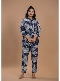 Roohaniyat - Womens Blue Paper Silk All Over Print Co-Ord (Set of 2)