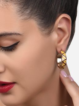Zaveri Pearls - Yellow Enamelling Contemporary Semi Hoop Earring-ZPFK14467