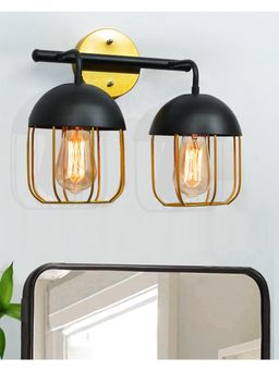 Homesake - Black and Gold Cage Wall Sconce,Modern Bathroom Wall Light Fixtures 2 Light