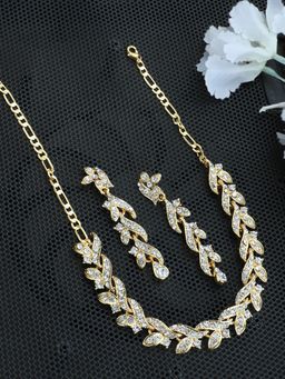 Anika's Creations - Anika's Creation Floral Design Gold Plated Stone Studded Necklace Set For Woman