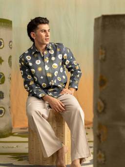 Freedom Tree - Men Celestial Sky Starry Charcoal Cotton Printed Regular Fit Casual Shirt
