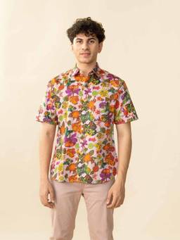 Freedom Tree - Men Ageli Field Resort Floral Printed Relaxed Fit Cotton Casual Shirt