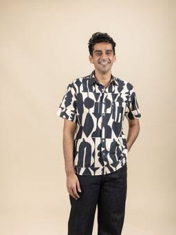 Freedom Tree - Men Senhur Shadow Resort Cream Cotton Satin Relaxed Fit Printed Casual Shirt