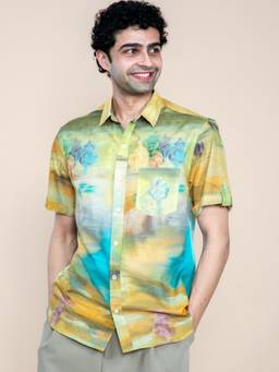 Freedom Tree - Men Terai Grassland Resort Field Green Cotton Printed Regular Fit Casual Shirt