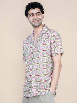 Freedom Tree - Men Landfall Ogee Mineral Green Cotton Printed Regular Fit Casual Shirt