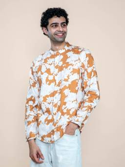 Freedom Tree - Men Treetops Nehru Sienna Cotton Satin Floral Regular Fit Casual Shirt