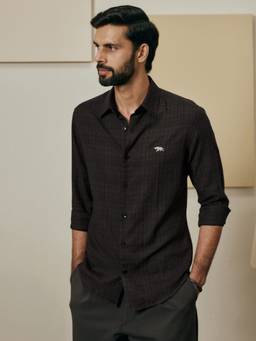Andamen - Brown Men Pure Cotton Slim Fit Checks Shirt