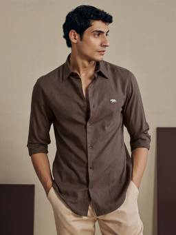 Andamen - Brown Men Pure Cotton Slim Fit Solid Shirt