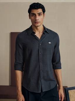 Andamen - Navy Blue Men Pure Cotton Regular Fit Checks Shirt