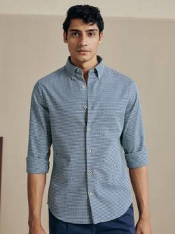 Andamen - Blue Men Pure Cotton Dobby Slim Fit Shirt