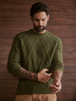 Andamen - Men Pure Cotton Textured Regular Fit Pullover