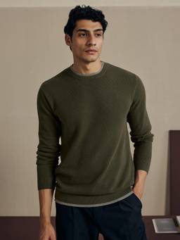 Andamen - Men Olive Pure Cotton Waffle Knit Pullover