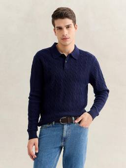 GANT - Men Navy Blue Regular Fit Cashmere Sweater