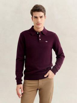 GANT - Men Wine Regular Fit Solid Lambswool Sweater