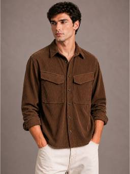 Perch - Brown Textured Corduroy Shirt