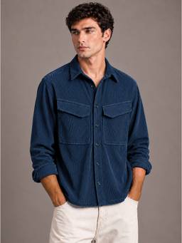 Perch - Navy Blue Textured Corduroy Shirt