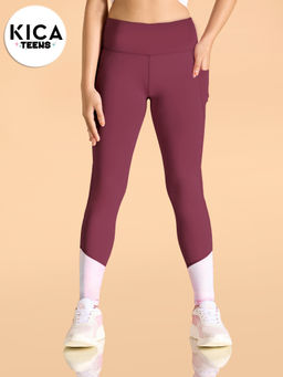 Kica - High Waisted Colorblock Stretchable Leggings With Pockets - For Girls