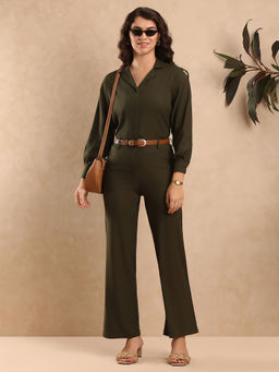 Gazillion - Womens Durance Olive Solid Co-Ord (Set of 2)