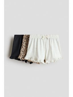 H&M - Girls White 3-Pack Frill-Trimmed Cotton Shorts