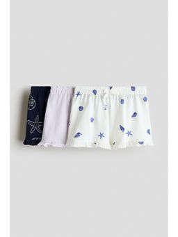 H&M - Girls Blue 3-Pack Frill-Trimmed Cotton Shorts