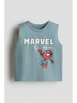 H&M - Boys Turquoise Print-Motif Cotton Vest Top