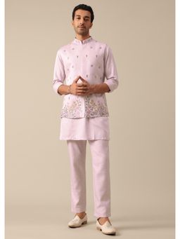 KALKI FASHION - Pink Floral Motif Jacket and Kurta with Pant (Set of 3)