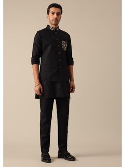 KALKI FASHION - Black Linen Jacket and Kurta with Pant (Set of 3)