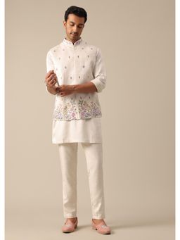 KALKI FASHION - White Floral Embroidered Jacket Kurta with Pant (Set of 3)