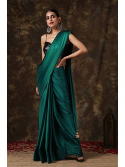 Swtantra - Rich Emerald Green Satin Saree with Bronze Tassel Pendants
