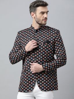 HANGUP Men Party Wear Blazer Polyester Viscose Fabric Regular Fit Printed Multi Color