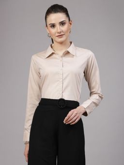 Style Quotient - Women Solid Beige Regular Formal Shirt