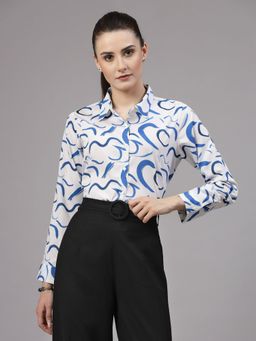 Style Quotient - Women Blue And White Abstract Regular Smart Casual Shirt