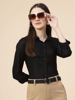Style Quotient - Women Solid Black Rayon Regular Shirt