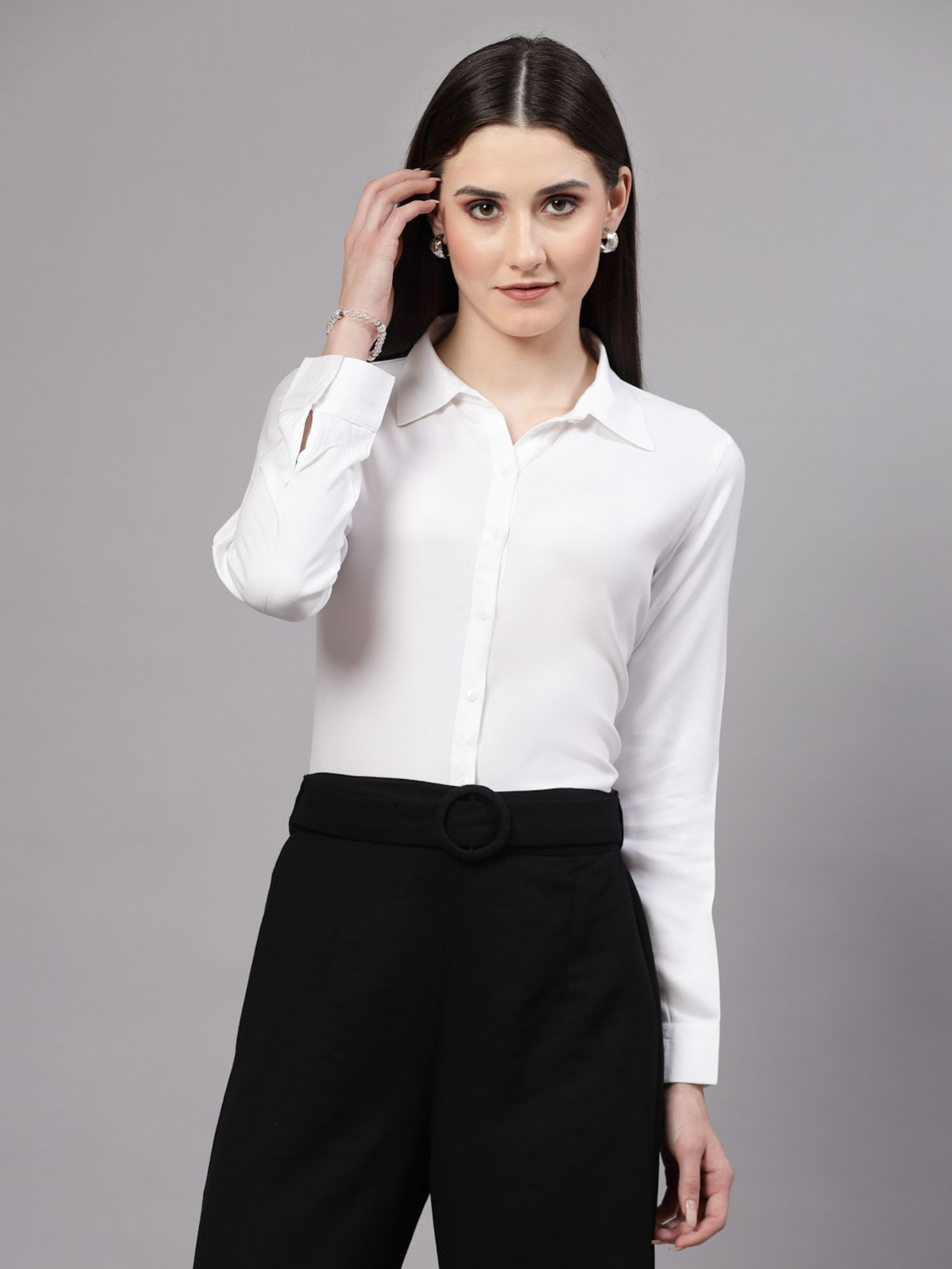 style quotient Women Solid White Rayon Regular Shirt-picture-41