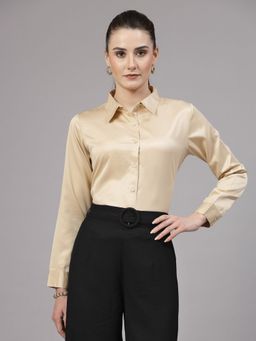 Style Quotient - Women Champagne Satin Regular Formal Shirt