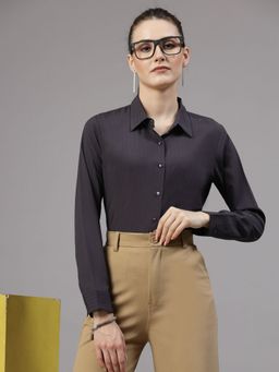 Style Quotient - Women Charcoal Grey Self Design Regular Polyester Formal Shirt