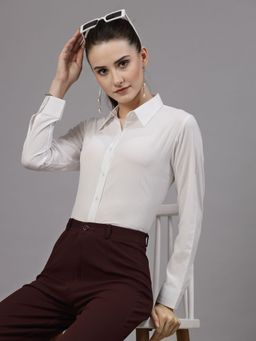 Style Quotient - Women White Self Design Regular Polyester Formal Shirt