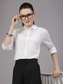 Style Quotient - Women White Cotton Comfort Fit Hakoba Shirt