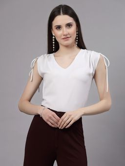 Style Quotient - Women Solid White Polyester Regular Smart Casual Top