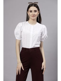 Style Quotient - Women White Smart Round Neck Button Down Shirt