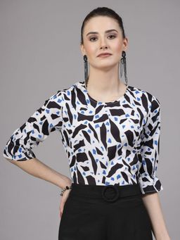 Style Quotient - Women Blue And Multi Abstract Printed Smart Casual Top