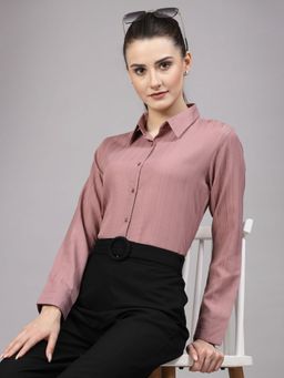 Style Quotient - Women Mauve Self Design Polyester Formal Shirt