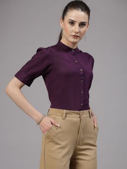 Style Quotient - Women Solid Purple Polyester Formal Shirt