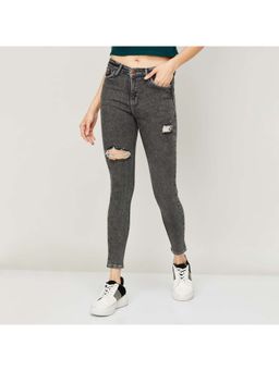 Xpose - Women Ash Black Skinny Fit High-rise Low Distress Stretchable Jeans