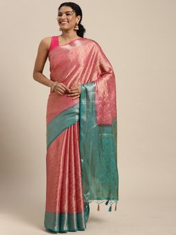 Mimosa - Women's Kanjivaram Art Silk Pink Saree with Unstitched Blouse