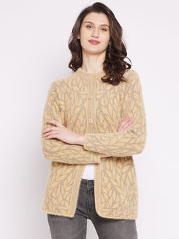 ZIGO - Super Warm Super Soft Hairy Woolblend Round Neck Full Sleeves Self Design Cardigan