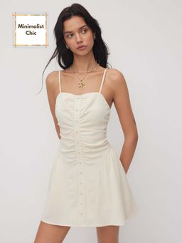 Cider - Square Neck Ruched Button Front Cami Mini Dress